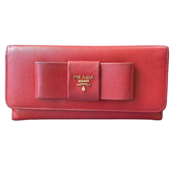 Prada Red Safiano Bow Long Wallet - Picture 1 of 16